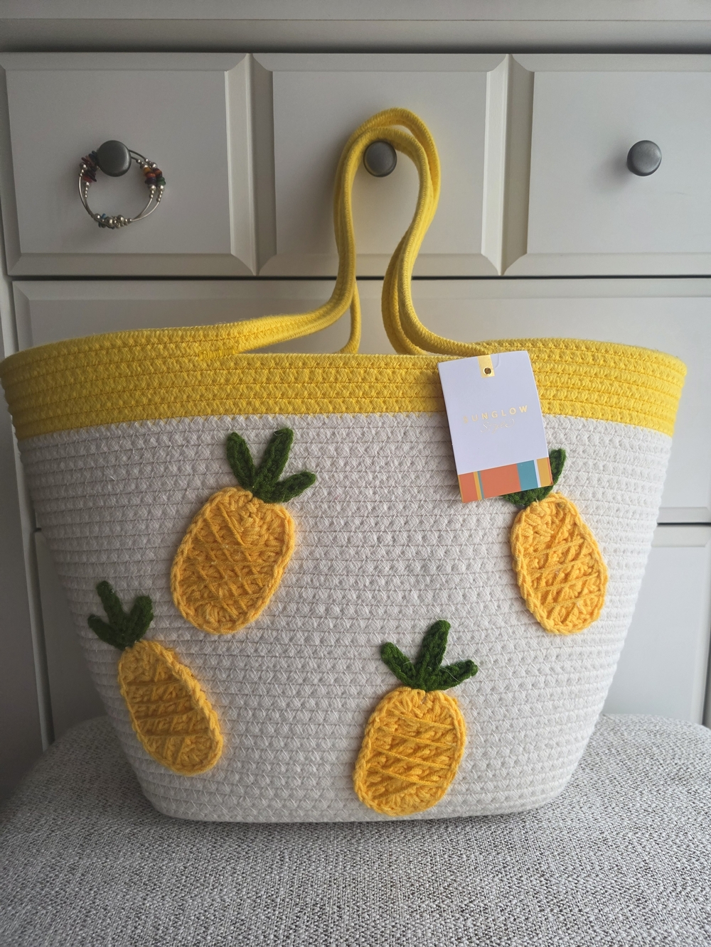 Yellow & White Pineapple Crochet Tote Bag - Picture 1 of 6
